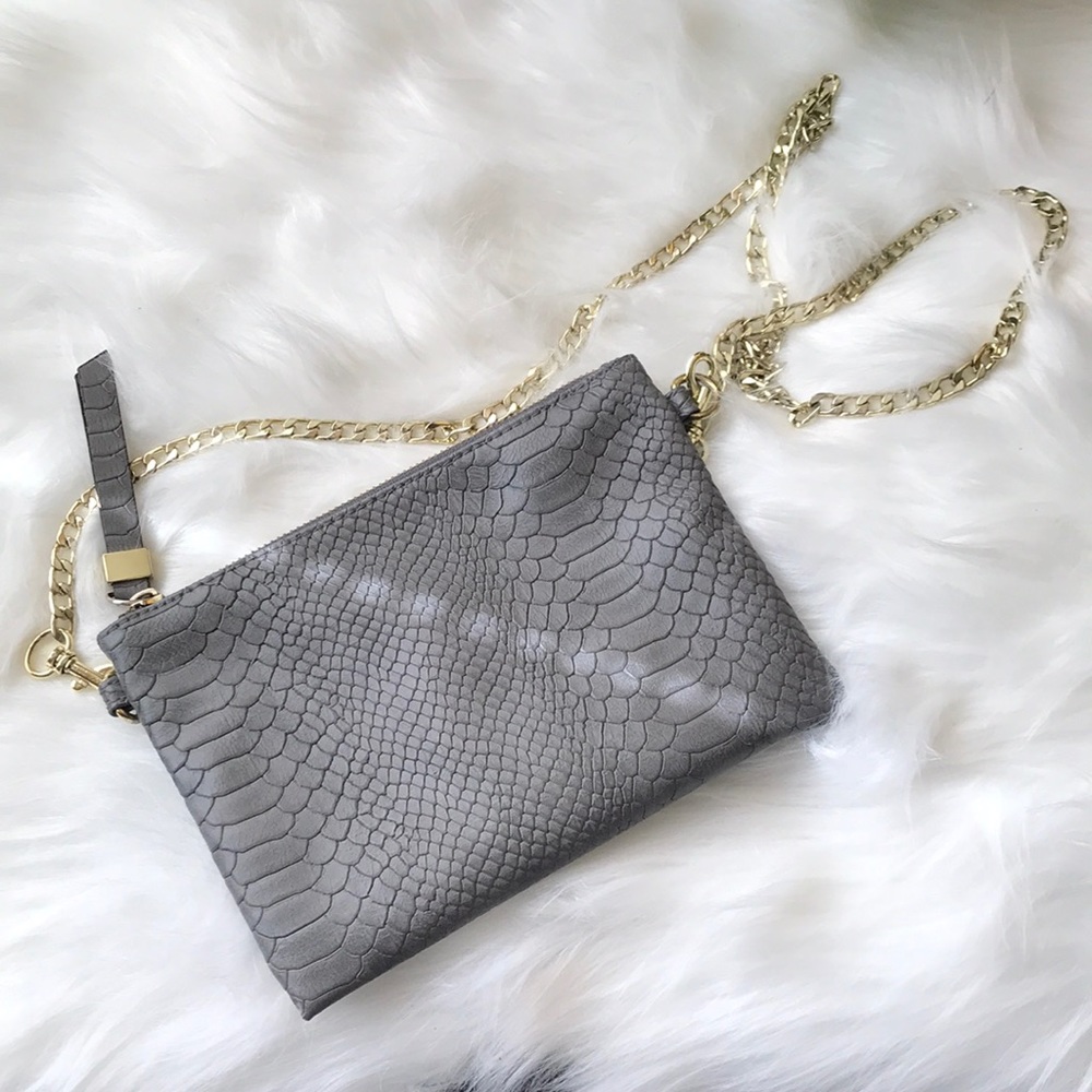 Gray Crossbody with Gold Chain Strap